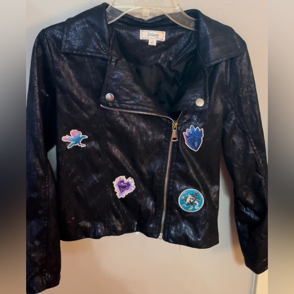 Disney Descendants Girl's D-Signed Black Faux Leather Moto Jacket Size Small.